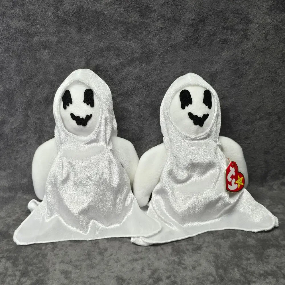 TY Beanie Babies Collection Sheets Hooded Ghost Halloween Pair Beanbag Plush